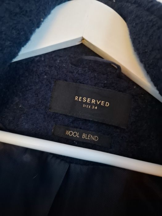 Wełniany plaszcz granatowy Reserved rozmiar 34 ciepły wełna