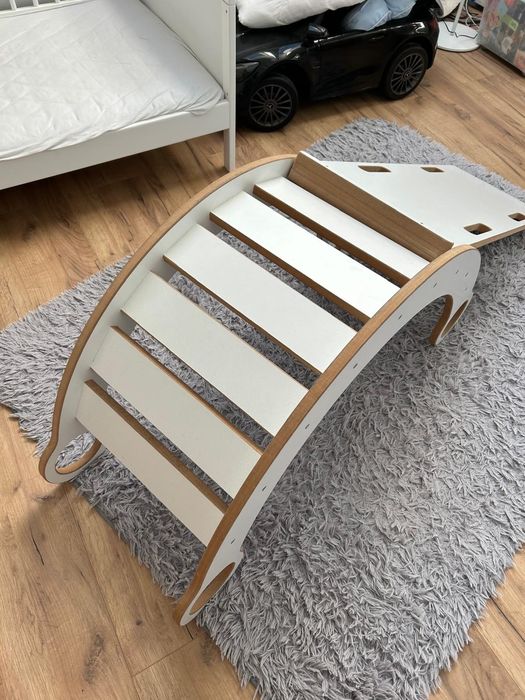 Bujak Montessori + ścianka/zjeżdżalnia biało-dębowy