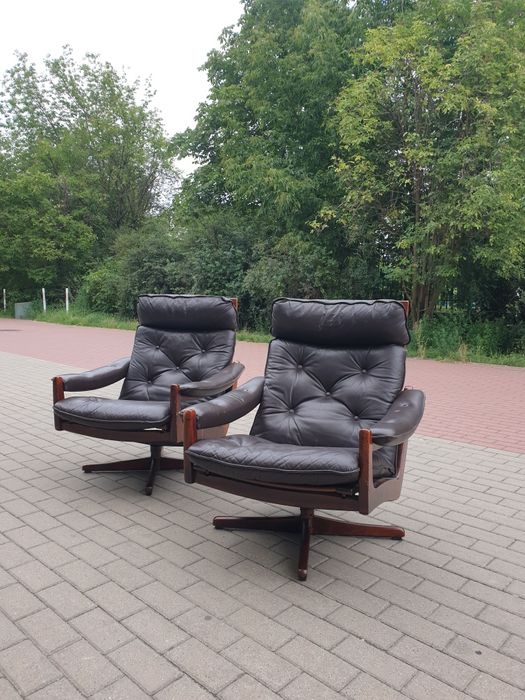 Fotel skórzany obrotowy Soda Galvano vintage design Norwegia lata 70