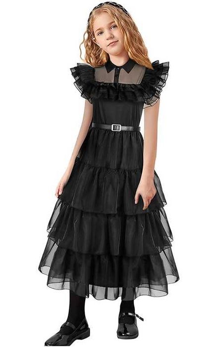 Strój kostium sukienka przebranie na bal Wednesday Adams r. M 122/128