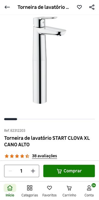 Torneira Lavatório Grohe Start Clova XL Cano Alto NOVO