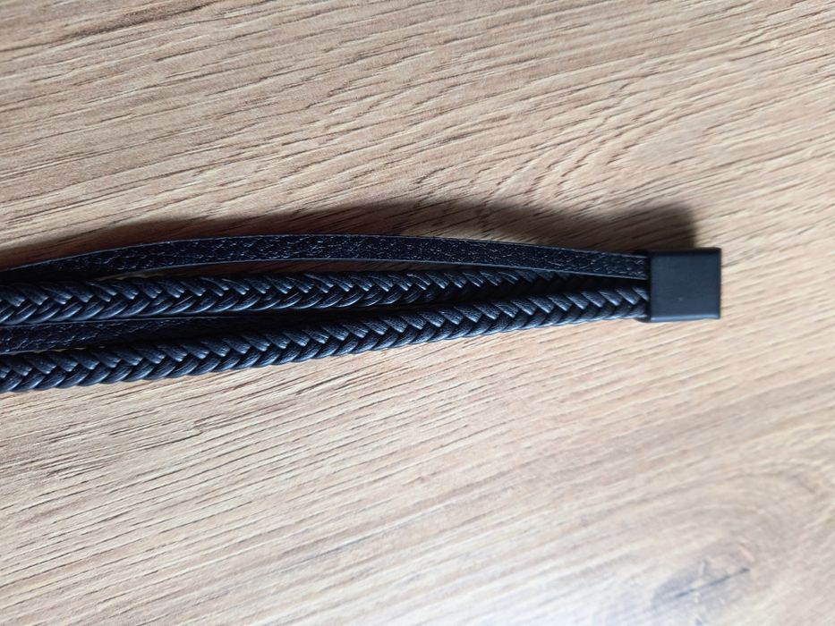 Nowa bransoletka czarna męska skórzana 22cm