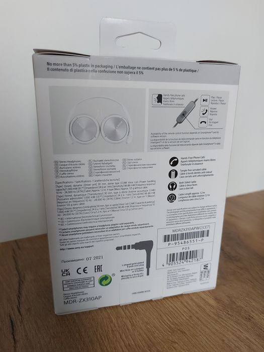 Słuchawki przewodowe Sony (białe) | MDR-ZX310APW