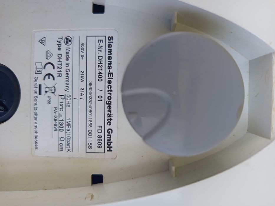 Podgrzewacz przepływowy elektryczny Siemens 21kw 3-fazy