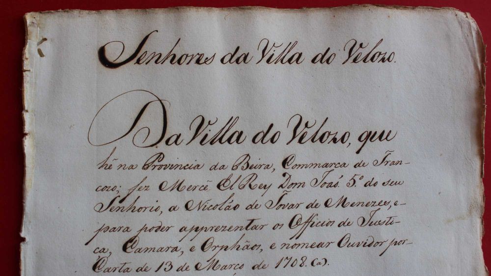 Senhores da Vila de Veloso, Trancoso, 1708 a Nicolau Tovar de Meneses
