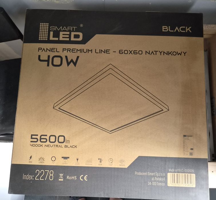 Plafon LED czarny kwadrat 60cm