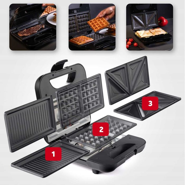 Opiekacz Do Kanapek Toster Sandwich Grill Gofrownica 3w1 Mocny 1200