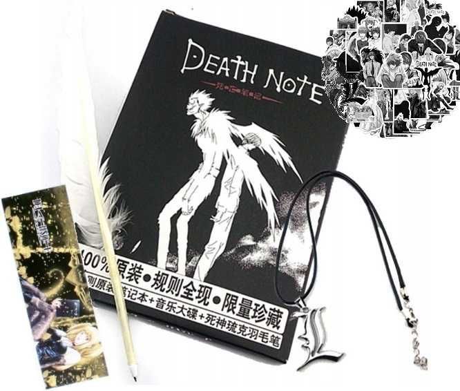 Zestaw DEATH NOTE Notatnik Śmierci pióro zakładka naszyjnik naklejki