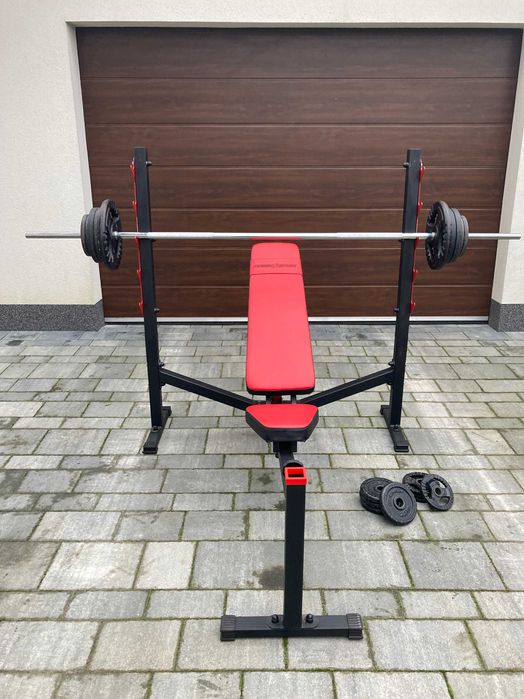 Ławka regulowana ze stojakiem Marbo Sport + sztanga 73 kg
