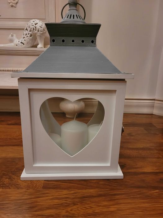 Drewniany biały lampion z home&you duży