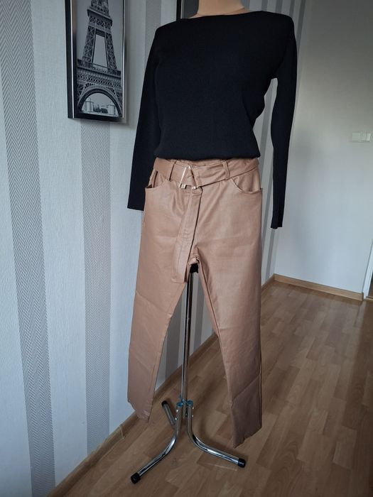 Spodnie damskie ekoskóra M-L czekolada - karmel Nowe