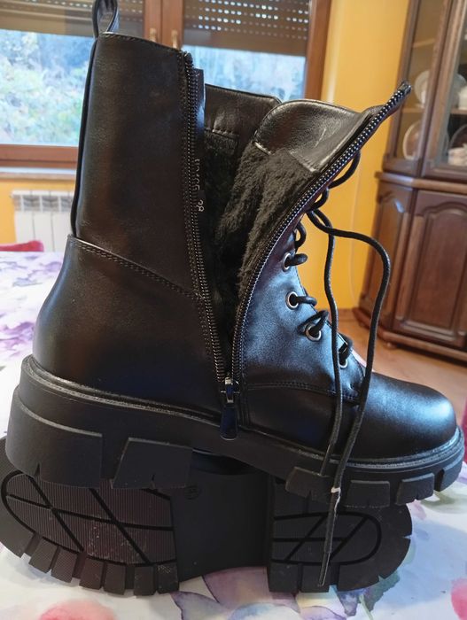 czarne botki ocieplane sznurowane z boku zamek nowe
