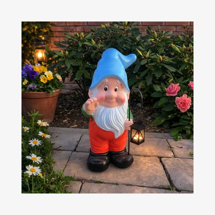 Krasnal ogrodowy z latarenką dekoracja do ogrodu