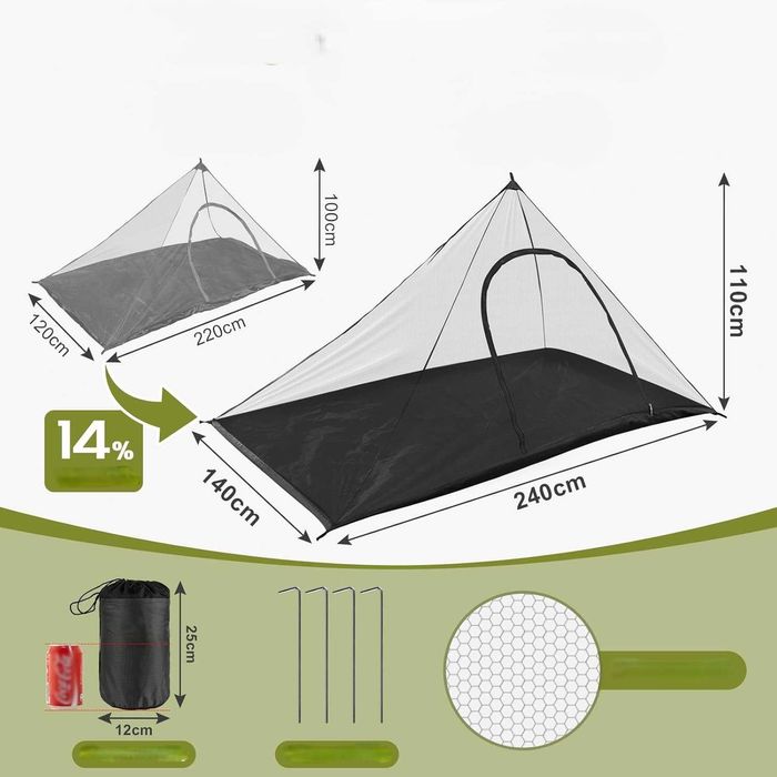 Moskitiera Kempingowa Namiot 1 Osoba 240x140cm Wodoodporna Ultralekka