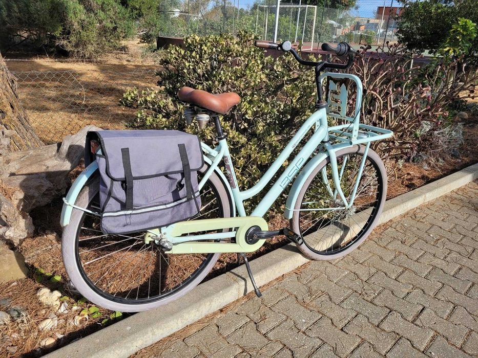 Bicicleta Urbana BSP Vintage Verde Menta com Cesto e Alforge