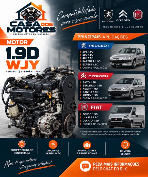 Motor 1.9D WJY Peugeot Citroën Fiat 12 Meses Garantia