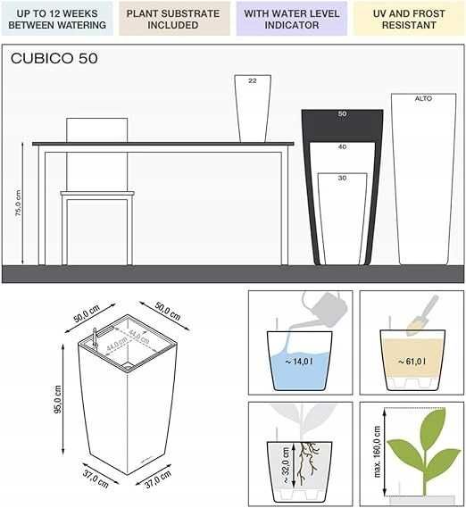 Doniczka Lechuza 50 cm x 50 x 95 cm odcienie szarości i srebra