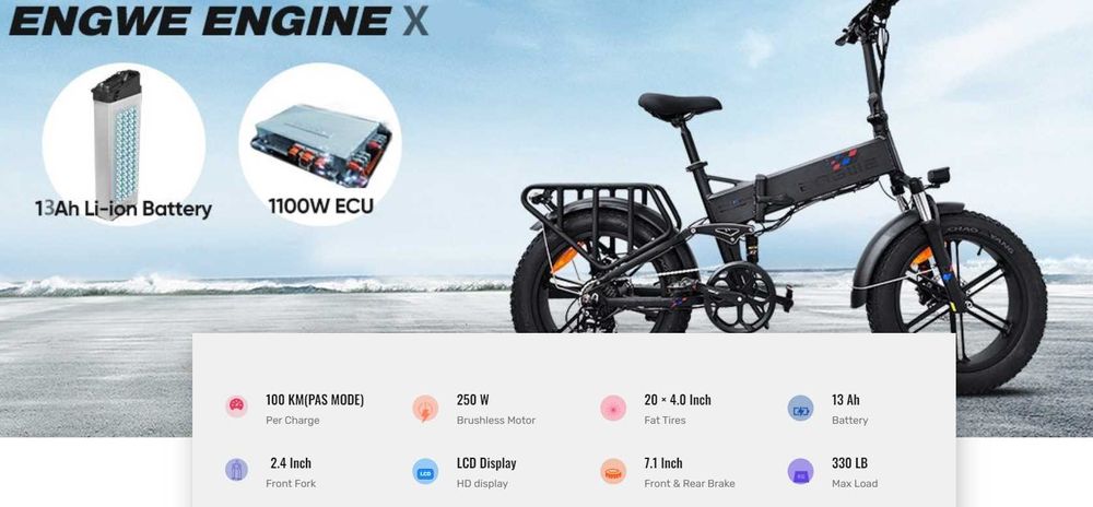 Rower Elektryczny Składany Engwe Engine X 250W Biały