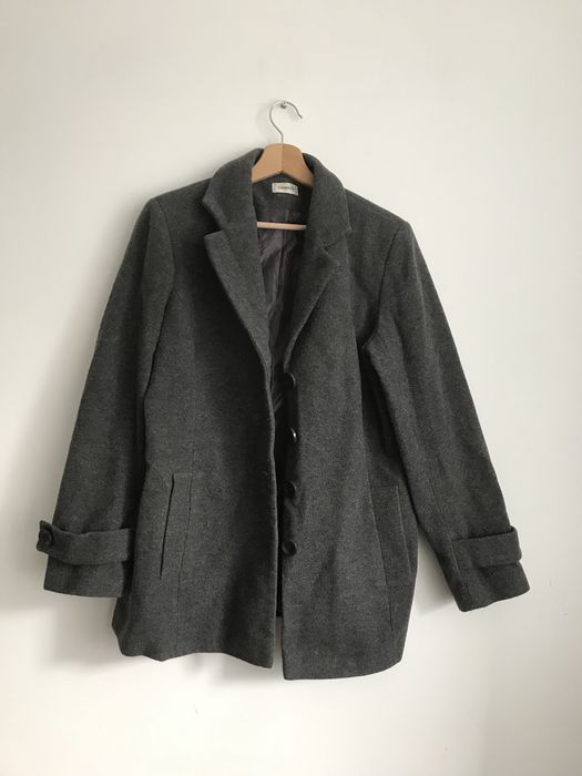 Szary wełniany płaszcz Damart oversize L 40 S M wool jacket