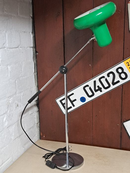 Lampa biurkowa vintage lata 70. Space Age zielona Chrom / PRL Design
