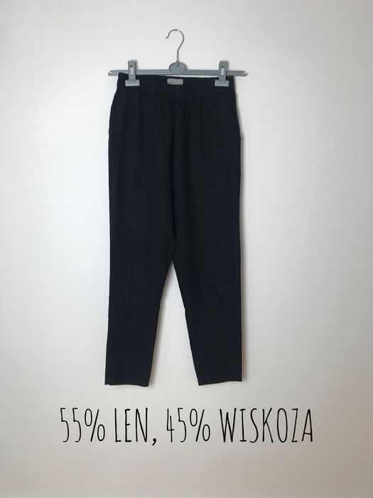 Czarne długie lniane spodnie z wysokim stanem, cygaretki Vero Moda