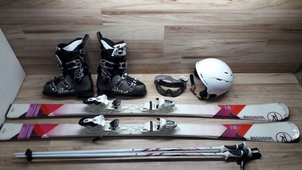 Komplet 163cm ROSSIGNOL UNIQUE Buty ROXA 26 cm Kijki Kask Gogle