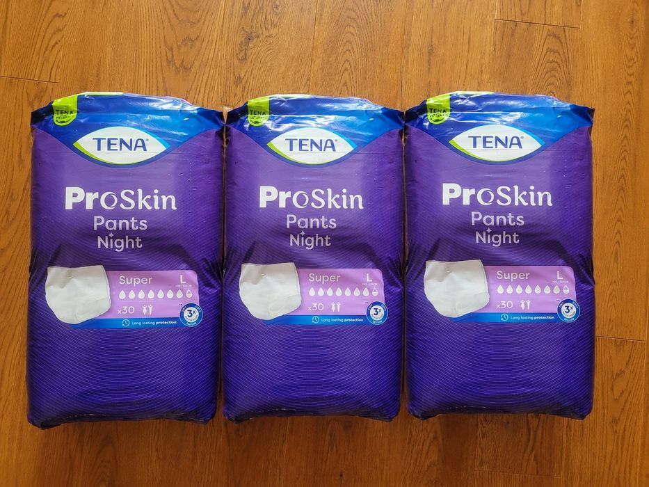 3  opakowania Pieluchy Tena Pro skin nihgt rozm L
