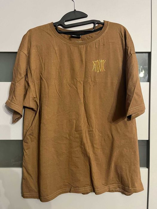 patriotic koszulka brązowa M pomarańczowe logo oversize roots t-shirt