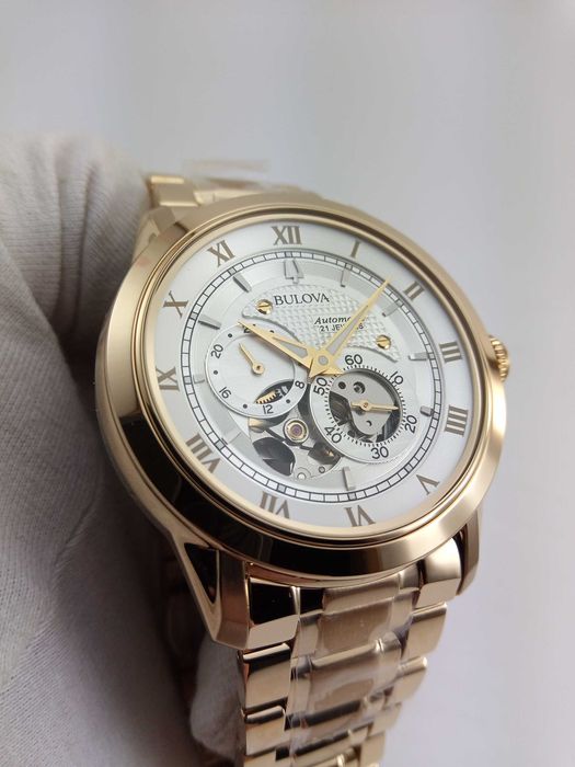 Мужские часы Bulova BVA Skeleton 97A108 механика 21 камень, автозавод