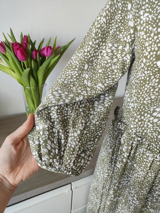 Sukienka midi na jesień na długi rękaw khaki 38 M Primark
