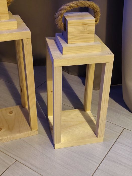 Lampiony drewniane naturalne 3szt. niemalowane