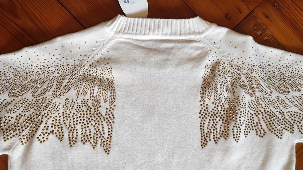 BIAŁY sweter ze ZŁOTYMI skrzydłami