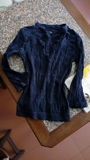 Camisa, azul, manga 3/4