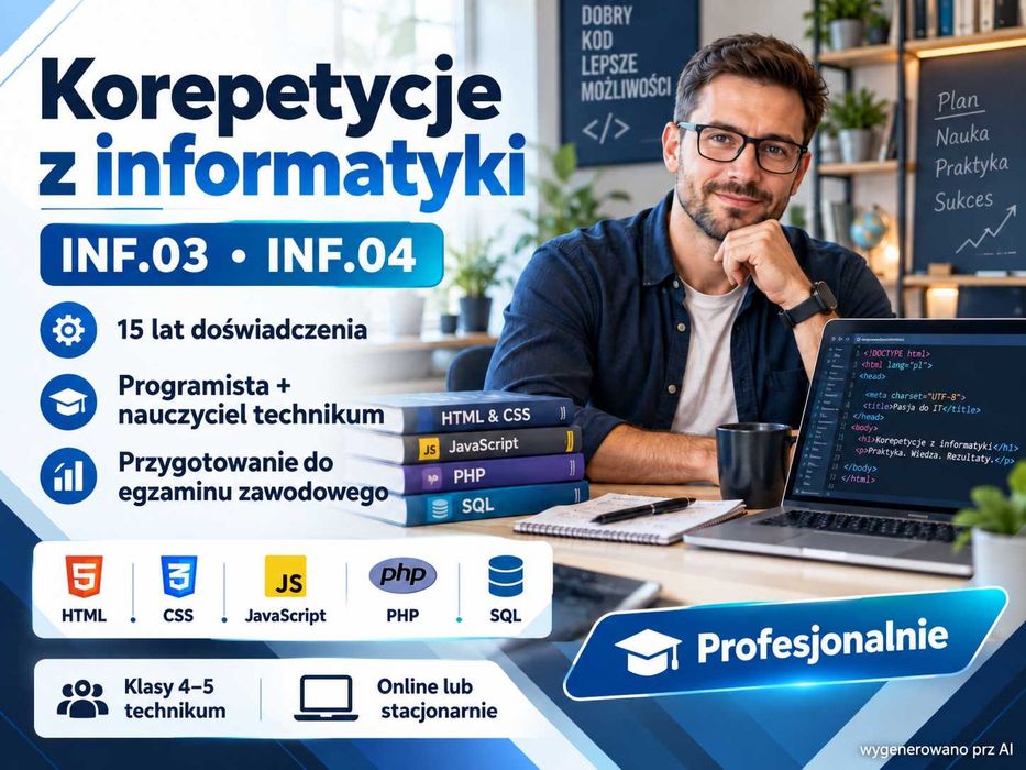 Korepetycje z informatyki – INF.03 / INF.04 – przygotowanie do egzaminu zawodowego