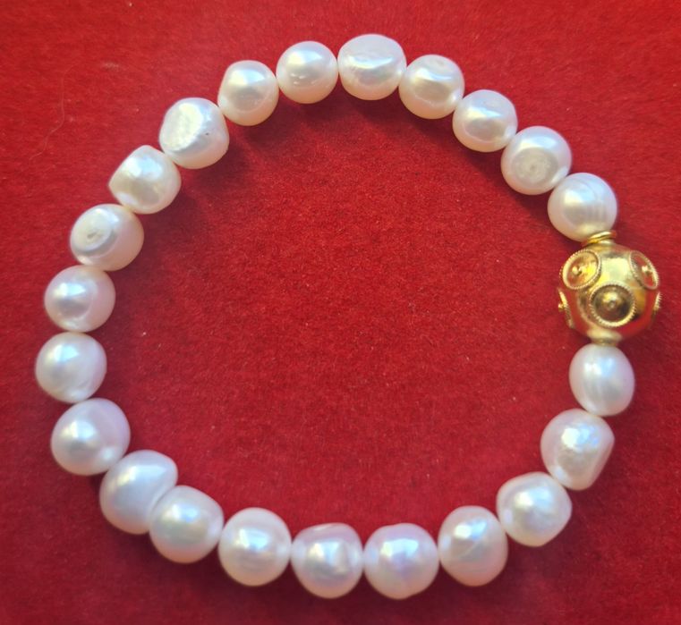 Pulseira com conta de viana prata e Perolas