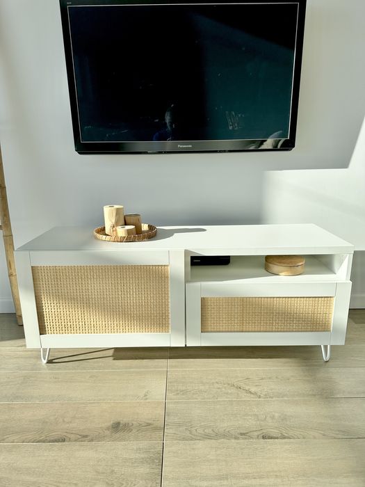 IKEA besta szafka RTV biała rattan boho 120cm
