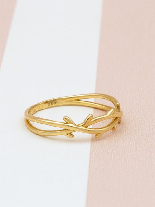 Pierścionek złoto 585, gałązka, listki