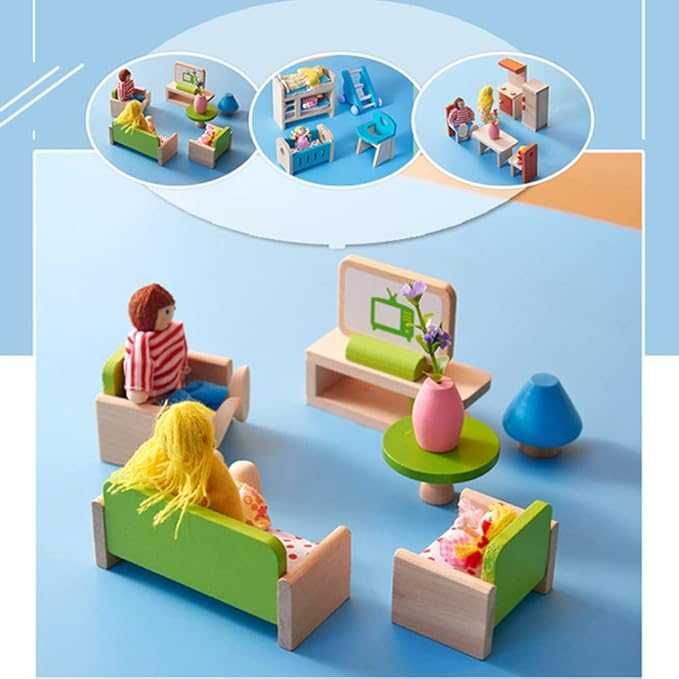 Drewniane akcesoria dla lalek meble do salonu