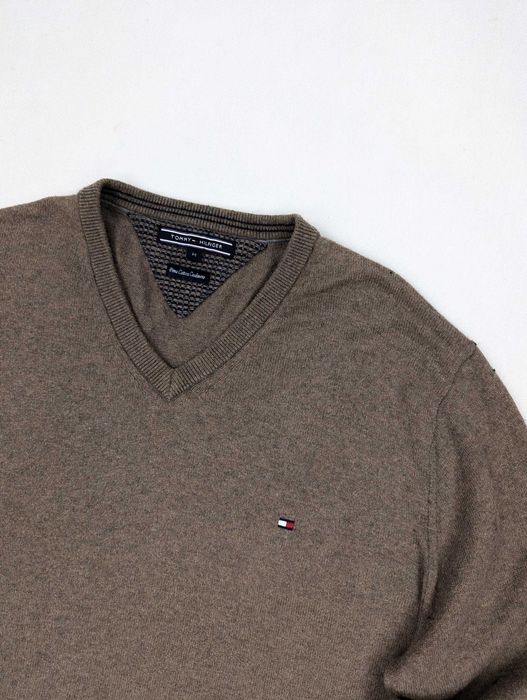 Tommy Hilfiger brązowy sweter z domieszką kaszmiru M logo