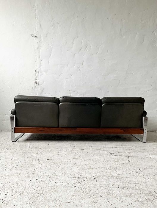 Sofa mid century skóra palisander chrom lata 60 70 vintage design