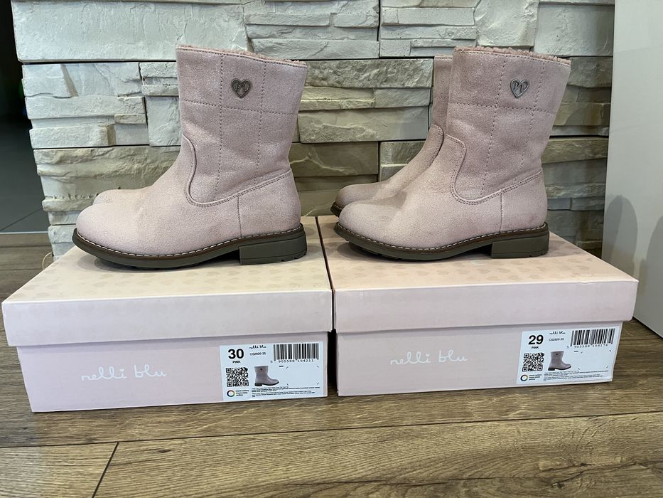 Buty zimowe, kozaczki dla bliźniaczek roz. 29 i 30.