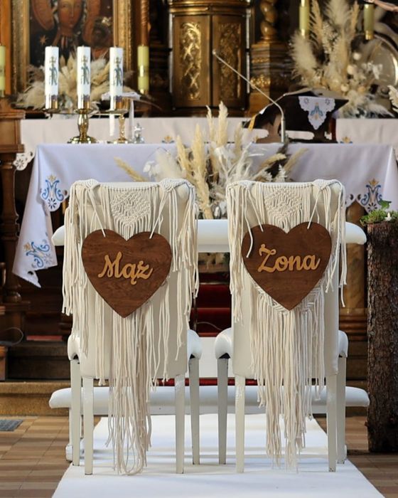 Makramy na krzesła - ślub boho