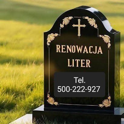 Odnawianie malowanie liter na pomniku.