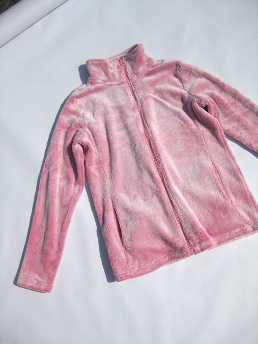 Мягенькая плюшевая толстая розовая кофта на молнии с карманами Janina