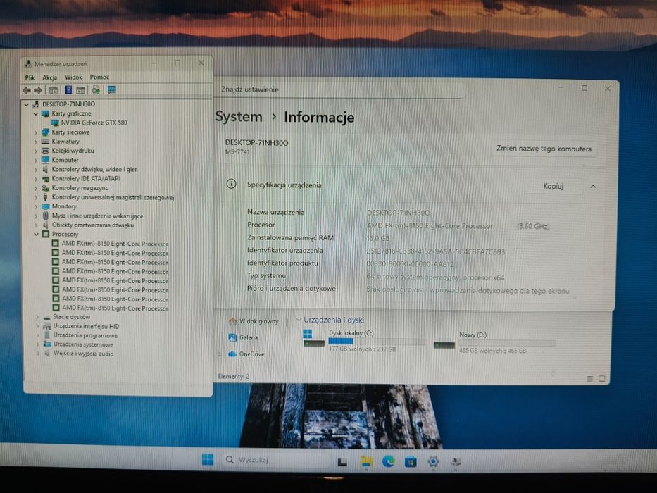 Komputer Gamingowy AMD FX-8150,GTX 580, 16 GB, SSD, Win 11