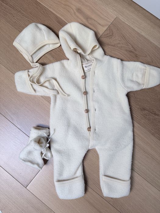 Komplet kombinezon bonetka buciki welna merino engel natur