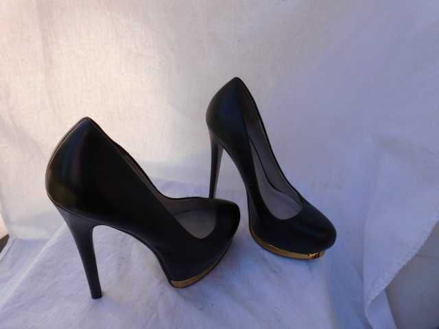 Zara Woman skórzane szpilki platforma 38 Złote