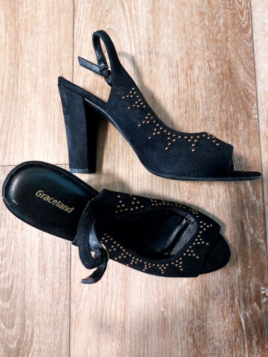 Czarne sandały  wysoki obcas zamsz rozmiar 37