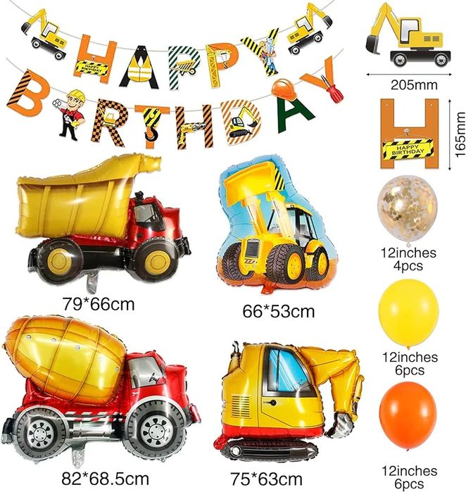 Festa de aniversário decoração balões veículos pesados    ENVIO GRÁTIS