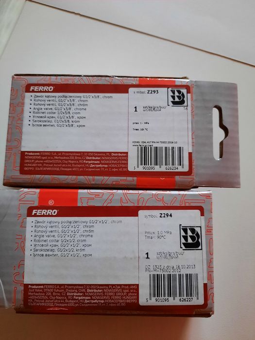 zawór kątowy ferro 1/2 x 1/2 i 1/2 x 3/8